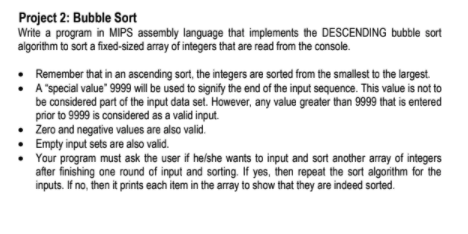 Solved Project 2: Bubble Sort Write a program in MIPS | Chegg.com