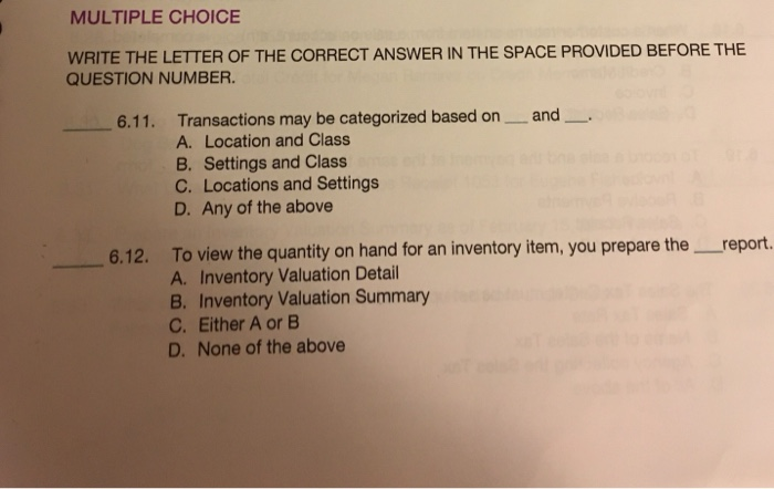 Solved MULTIPLE CHOICE WRITE THE LETTER OF THE CORRECT | Chegg.com