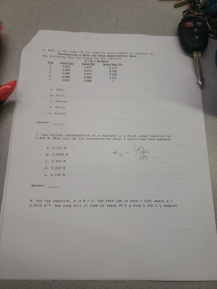 Solved 6 What Is The Order Of The Reaction With Respect Chegg Com