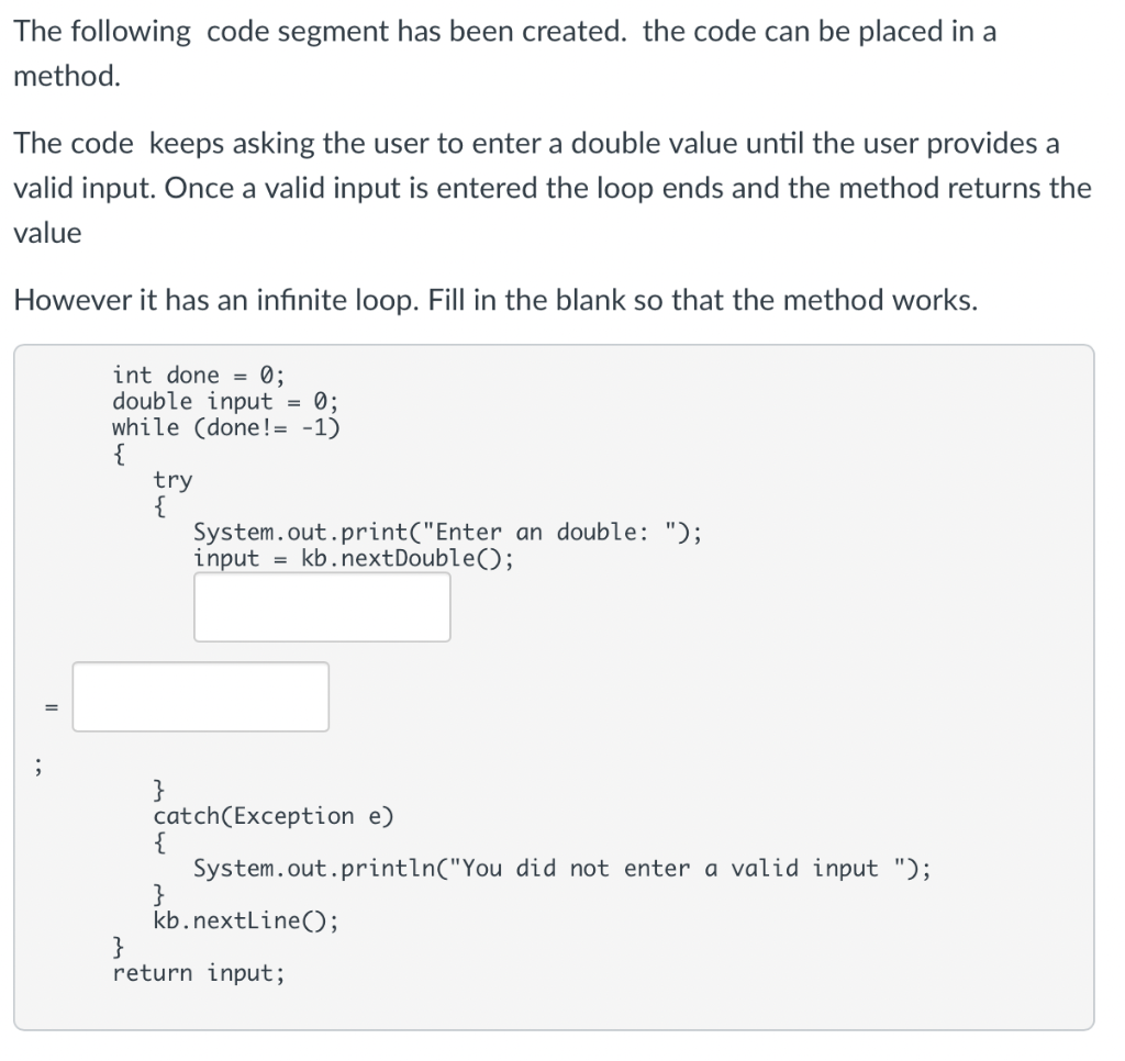 Solved The following code segment has been created. the code | Chegg.com