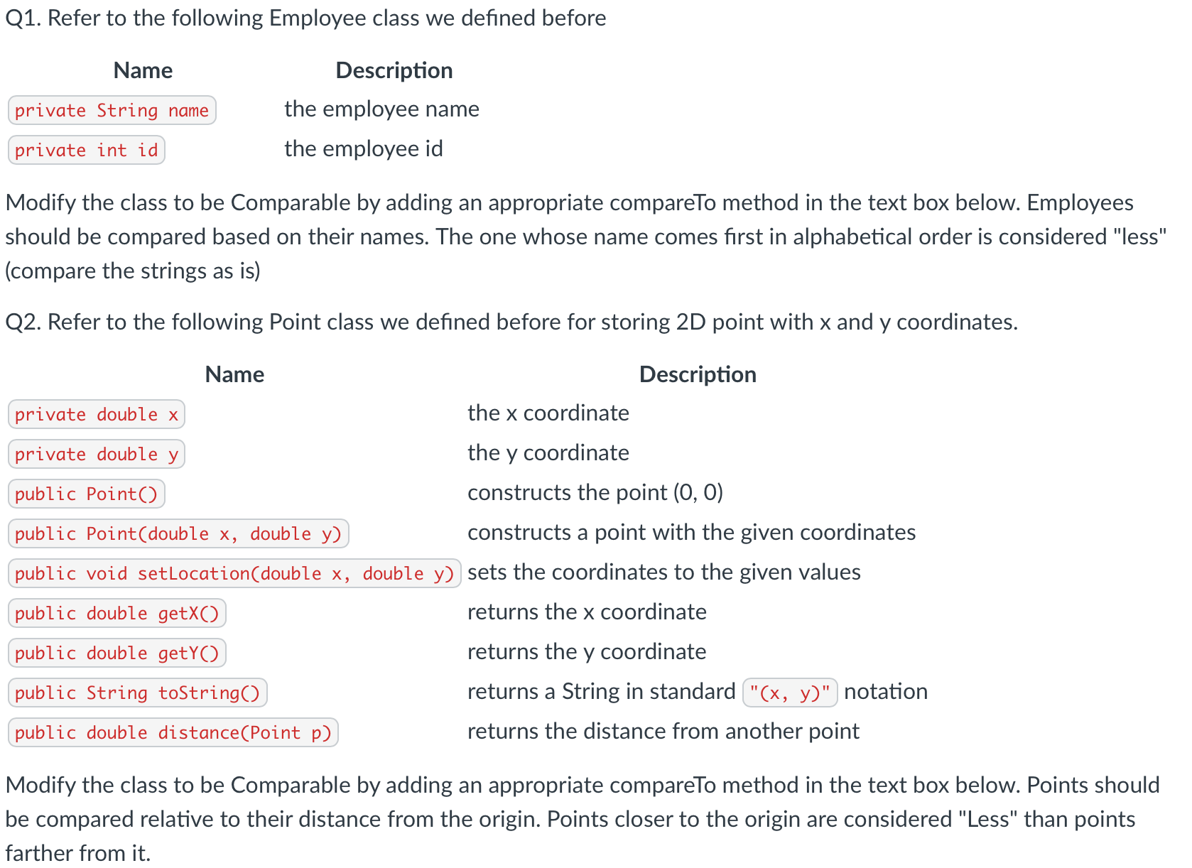 Solved Q1. Refer to the following Employee class we defined | Chegg.com