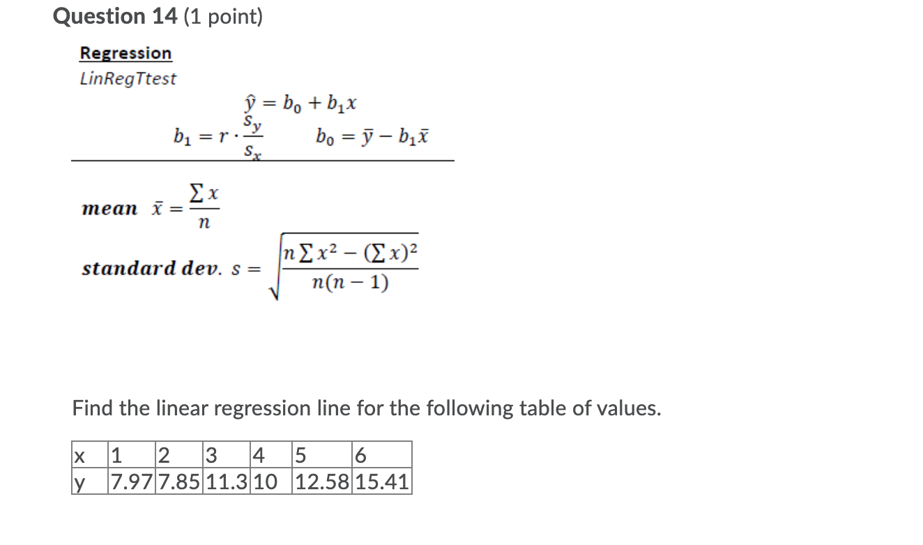 Solved Question 14 (1 Point) Regression Linregttest û = B. + 