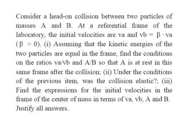 Solved Consider A Head-on Collision Between Two Particles Of | Chegg.com