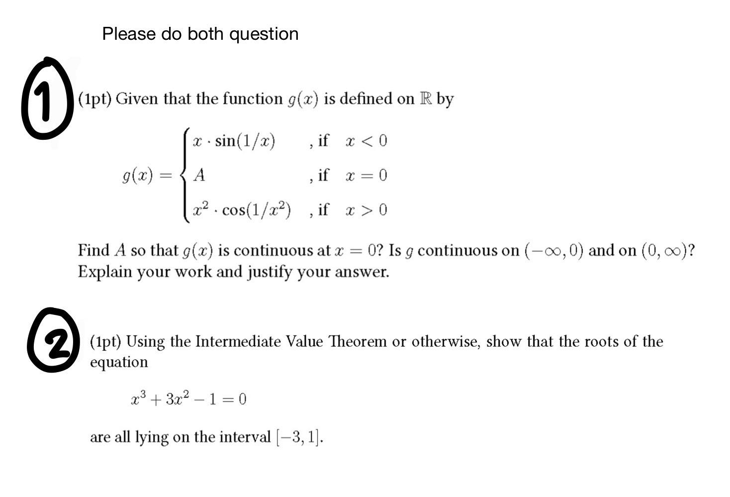 Solved Please do both question (1pt) Given that the function | Chegg.com