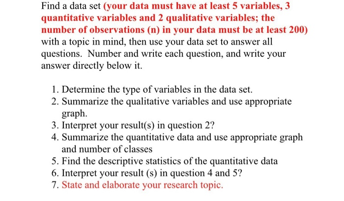 Solved Find a data set (your data must have at least 5 | Chegg.com