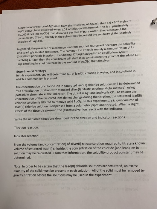 Name Chem 1132 Lab Ksp of Lead(II) Chloride Prelab