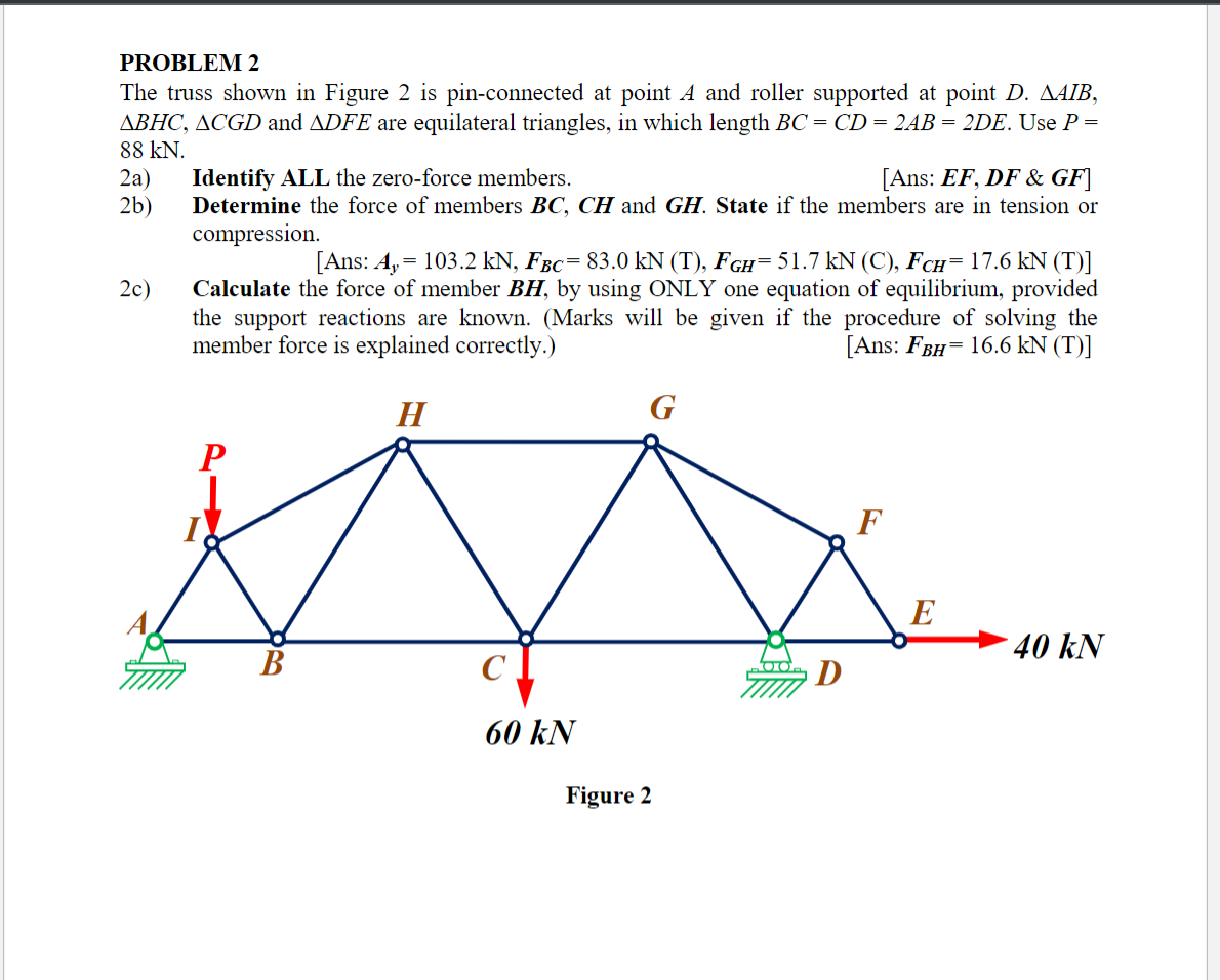 Solved PROBLEM 2 The truss shown in Figure 2 is | Chegg.com