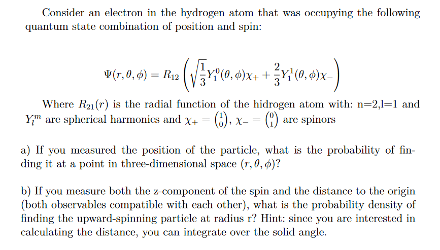 Solved Consider an electron in the hydrogen atom that was | Chegg.com