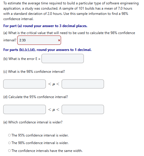 Solved To estimate the average time required to build a | Chegg.com