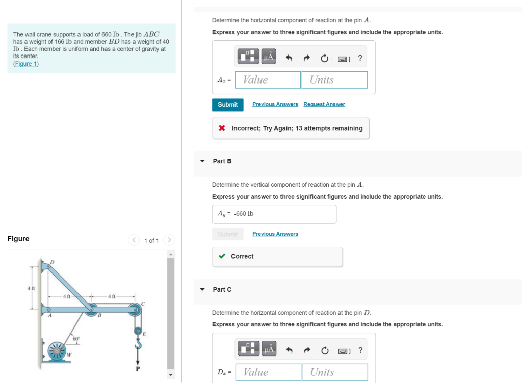 Solved The wall crane supports a load of 660 lb. The jib ABC