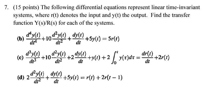 Solved (15 points) The following differential equations | Chegg.com