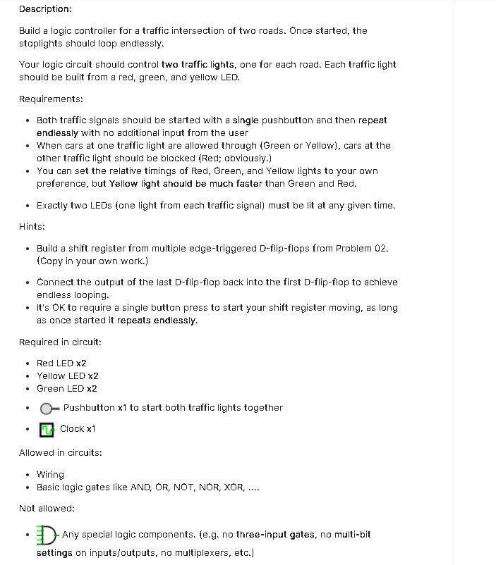 Solved Description: Build a logic controller for a traffic | Chegg.com