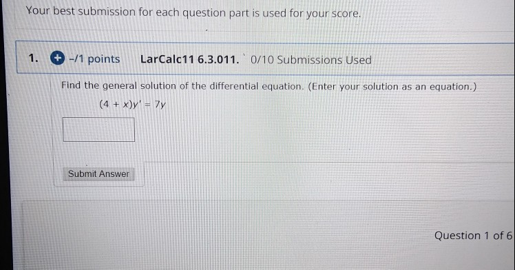 Solved Your best submission for each question part is used | Chegg.com