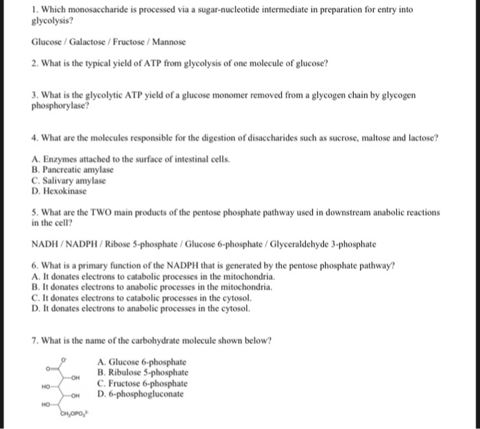 Solved 1. Which monosaccharide is processed via a | Chegg.com