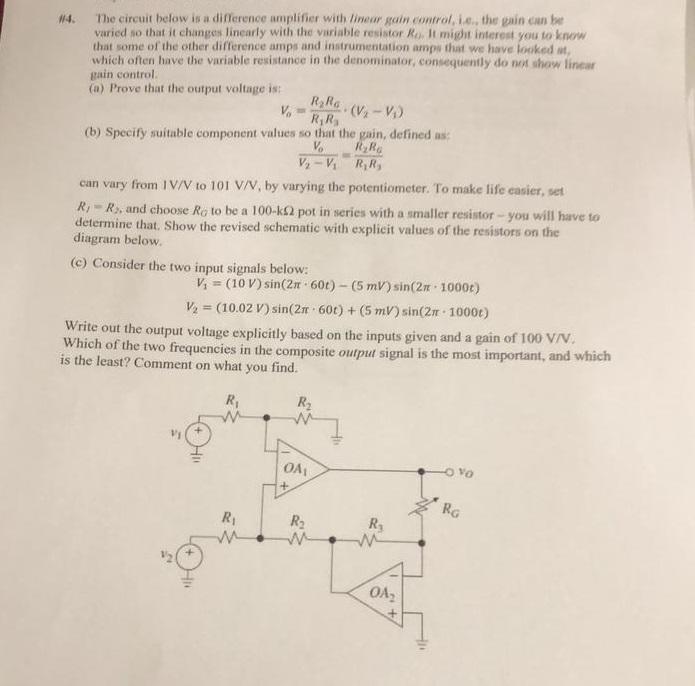 Solved #4. The circuit below is a difference amplifier with | Chegg.com