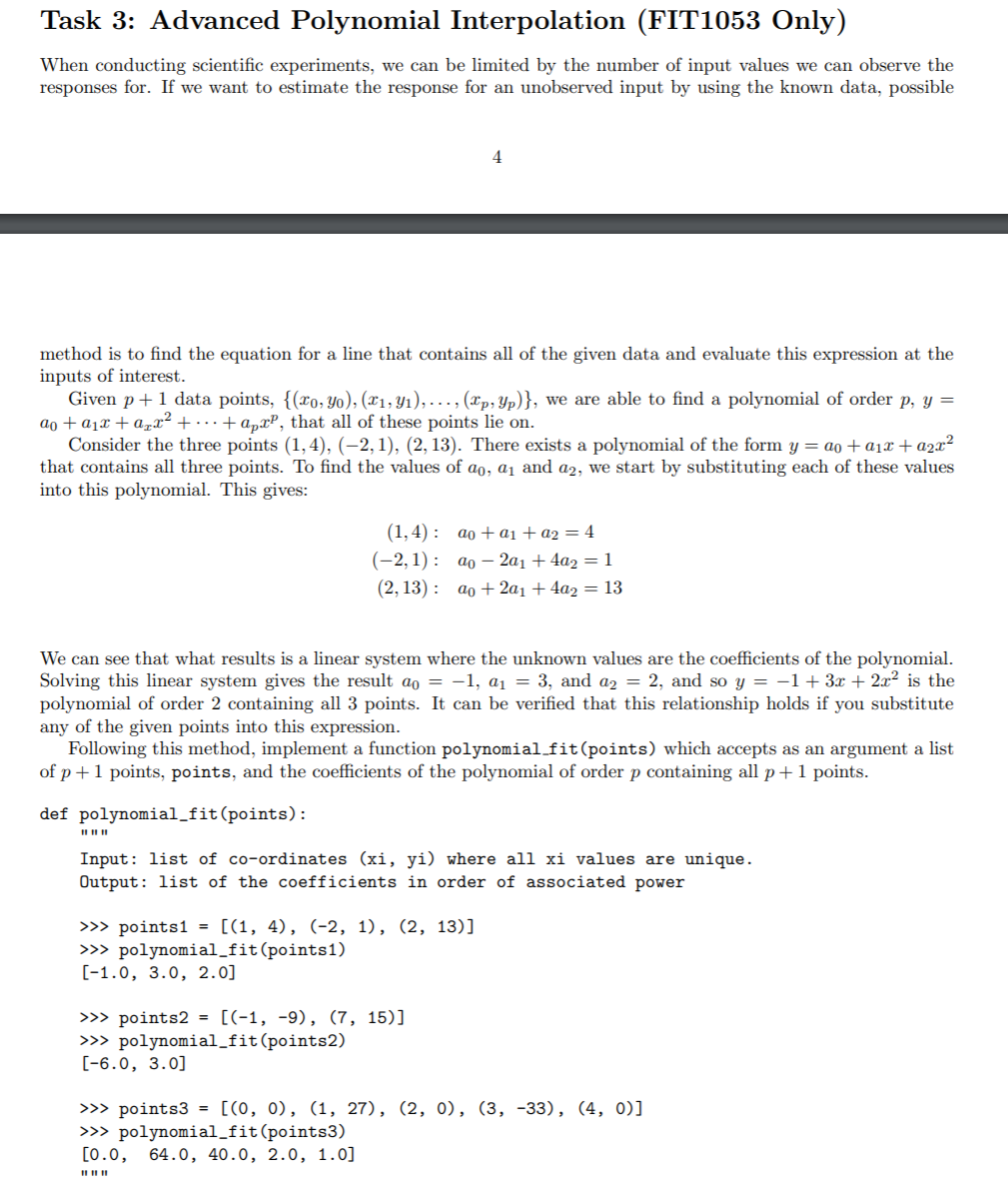 Solved Task 3: Advanced Polynomial Interpolation (FIT1053 | Chegg.com
