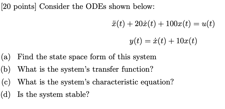 Solved Points Consider The Odes Shown Below A T Chegg Com