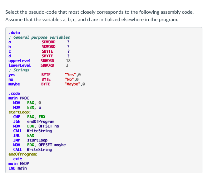 Solved please answer while explaining Select the pseudo-code | Chegg.com