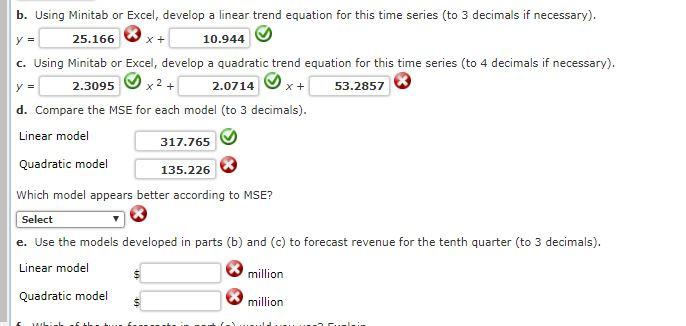Solved b. Using Minitab or Excel, develop a linear trend | Chegg.com