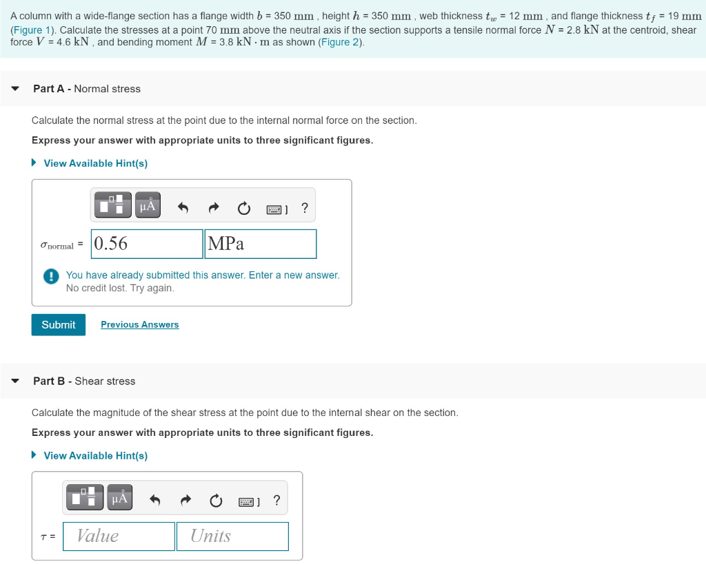 Solved Learning Goal: To calculate the normal and shear | Chegg.com