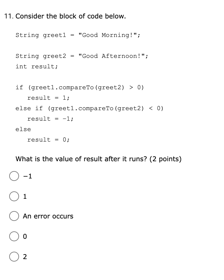 Solved 10. Consider the code block below. What is the value | Chegg.com