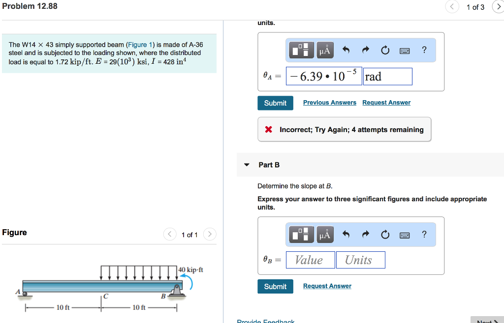 Solved Problem 12.88 1 of 3 > units The W14X 43 simply | Chegg.com