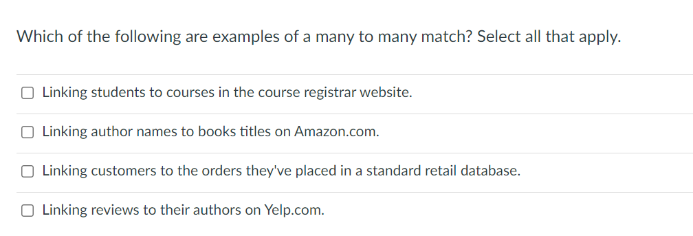Solved Which Of The Following Are Examples Of A Many To Many Chegg