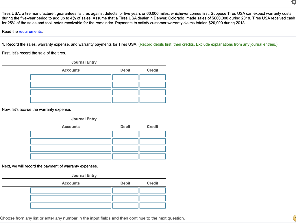 Solved 1. Record the sales, warranty expense, and