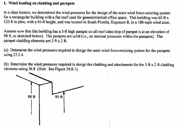 1. Wind loading on cladding and parapets In a class | Chegg.com
