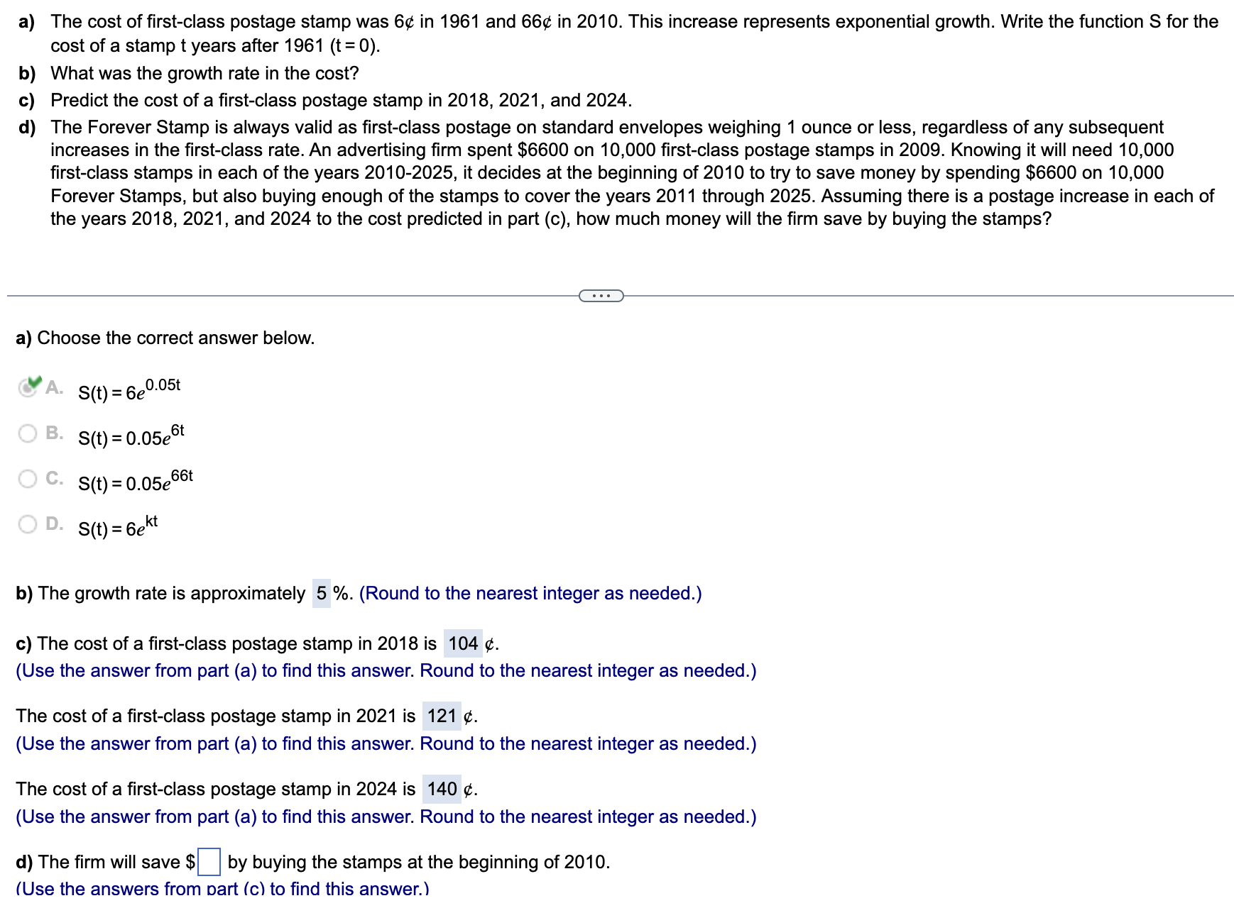 Solved A The Cost Of First Class Postage Stamp Was 6 In Chegg Com   PhplXCYrK