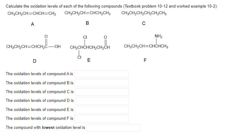 Solved Calculate the oxidation levels of each of the | Chegg.com