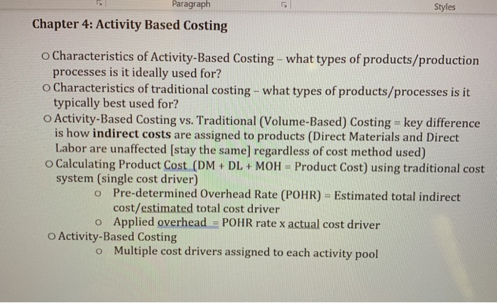 Solved Paragraph Styles Chapter 4: Activity Based Costing o | Chegg.com
