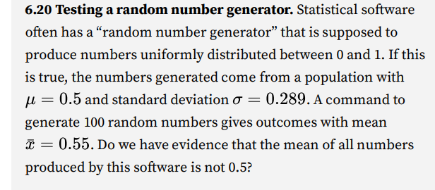 Solved 6.20 Testing a random number generator. Statistical | Chegg.com
