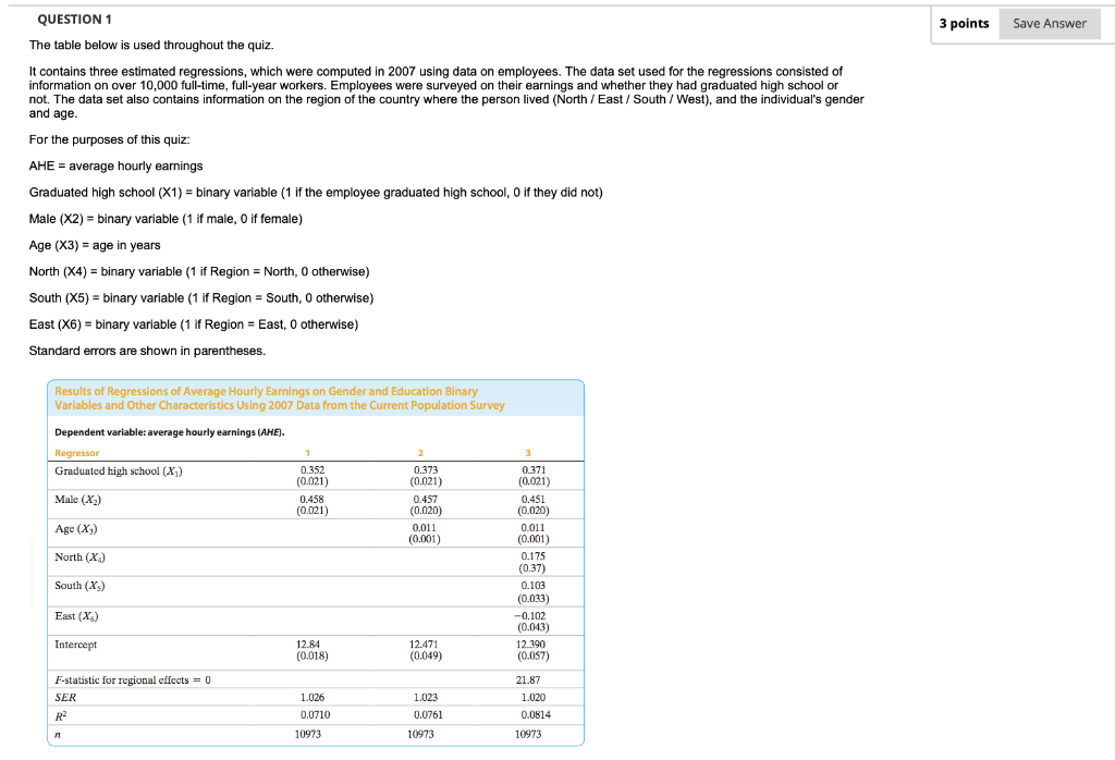 Solved QUESTION 1 3 points Save Answer The table below is | Chegg.com