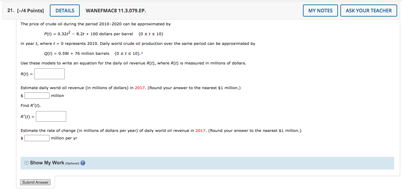 Solved P(t)=0.32t2−8.2t+100 here t=0 represents 2010 | Chegg.com