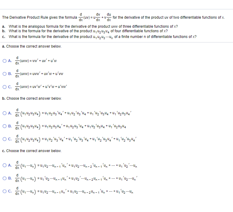 Solved d dy du The Derivative Product Rule gives the formula | Chegg.com