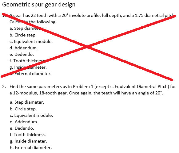 Solved Geometric spur gear design 2. Find the same | Chegg.com