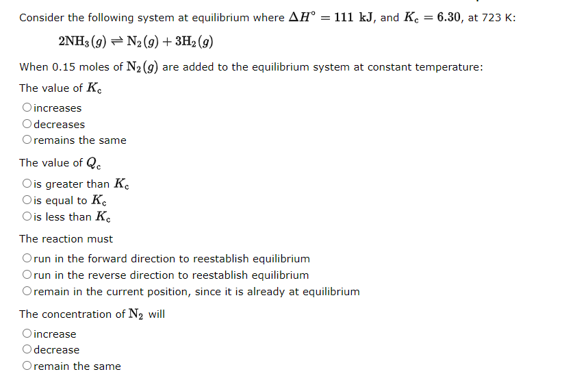 Solved Consider the following system at equilibrium where | Chegg.com