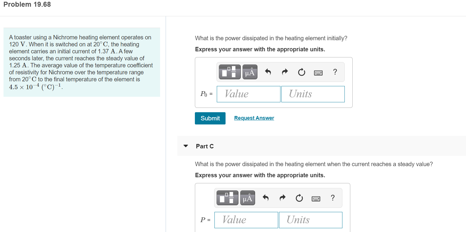 Solved Problem 19.68 Part A A toaster using a Nichrome