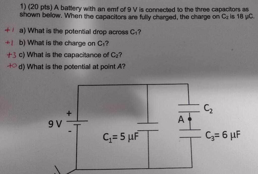 Solved 1) (20 pts) A battery with an emf of 9 V is connected