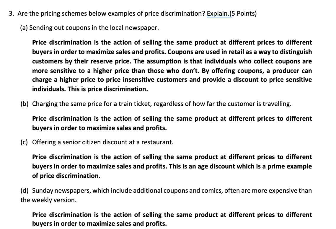 Solved 3. Are the pricing schemes below examples of price | Chegg.com