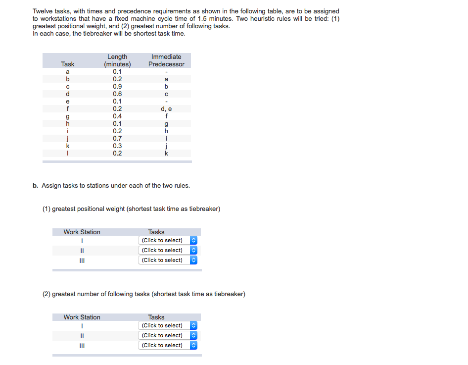 Solved Twelve tasks, with times and precedence requirements
