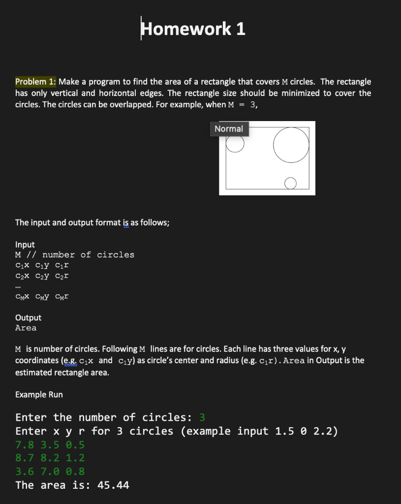 Solved Problem 1: Make A Program To Find The Area Of A | Chegg.com