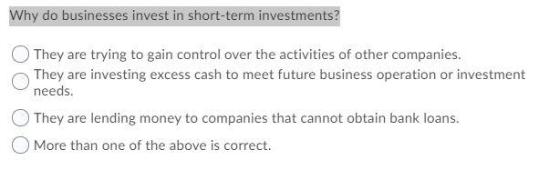 Solved Why Do Businesses Invest In Short-term Investments? | Chegg.com