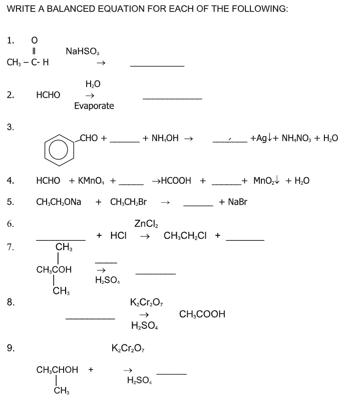 Solved WRITE A BALANCED EQUATION FOR EACH OF THE FOLLOWING: | Chegg.com