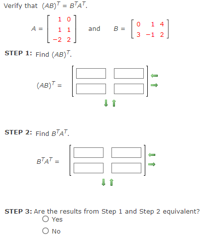 Solved Verify That (AB)T = BTAT. A = | Chegg.com