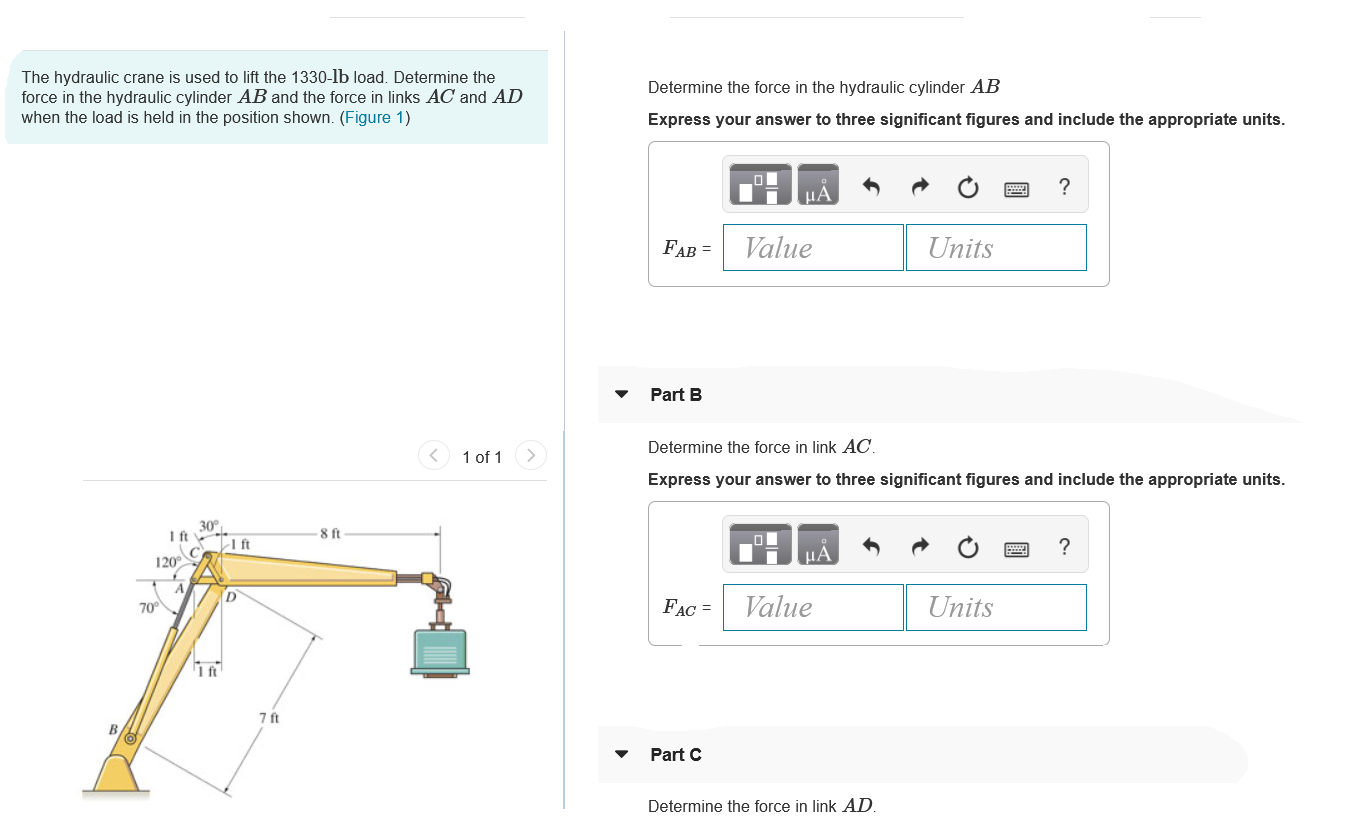 Solved The hydraulic crane is used to lift the 1330lb load.