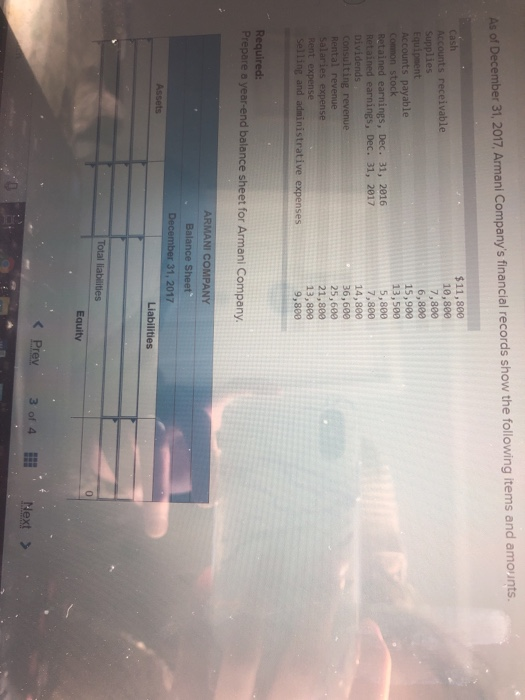 Solved Prepare a yearend balance sheet for Armani Company.
