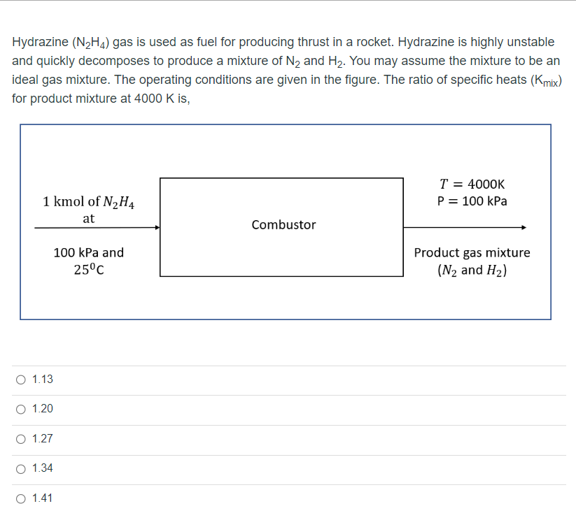Solved Hydrazine (N2H4) gas is used as fuel for producing