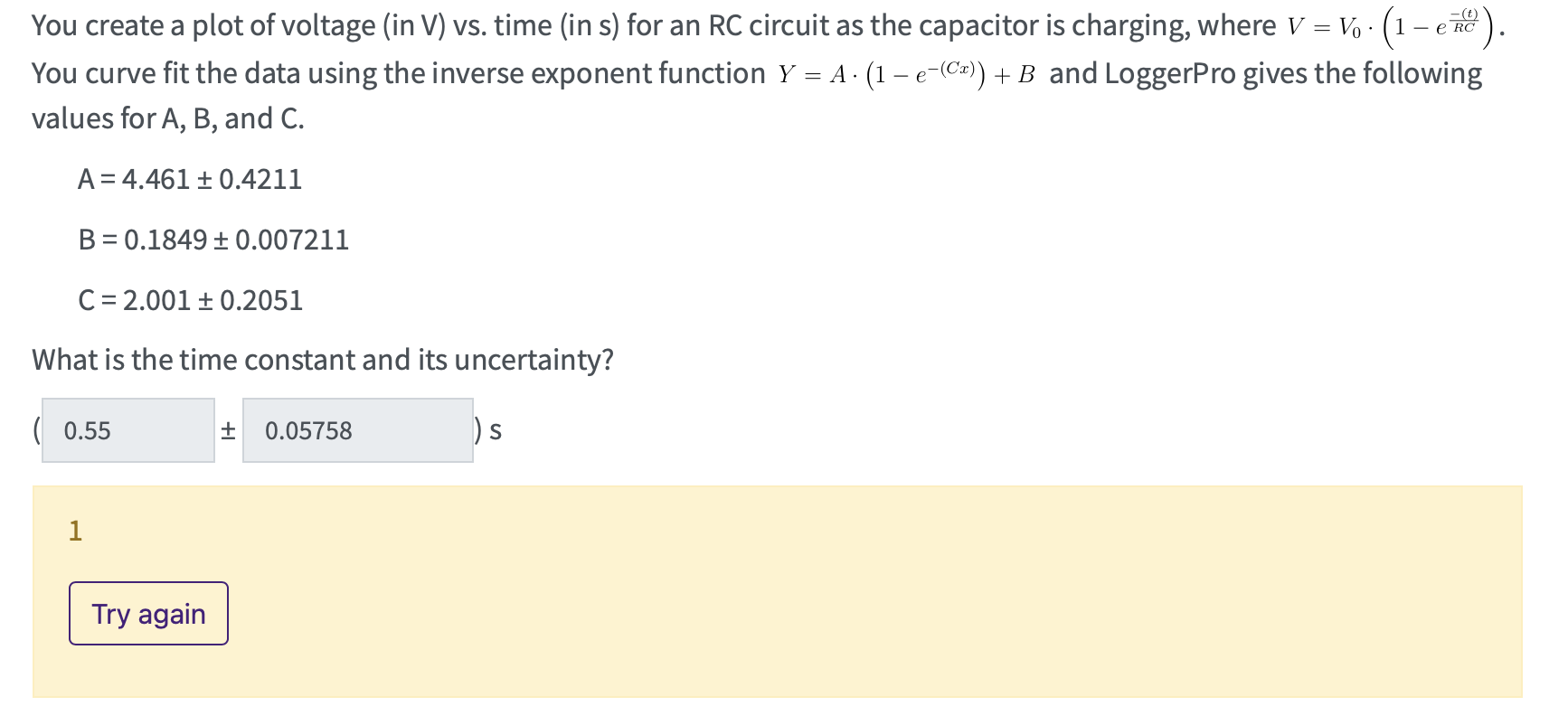 Solved You create a plot of voltage (in V) vs. time (in s) | Chegg.com